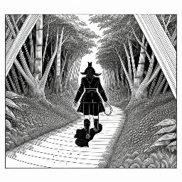 The furry wolf-girl walks through the jungle while a snake stalks her from behind.
