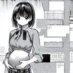 ein Mädchen, ihr Bauch ist zu einer riesigen Kugel aufgeblasen
